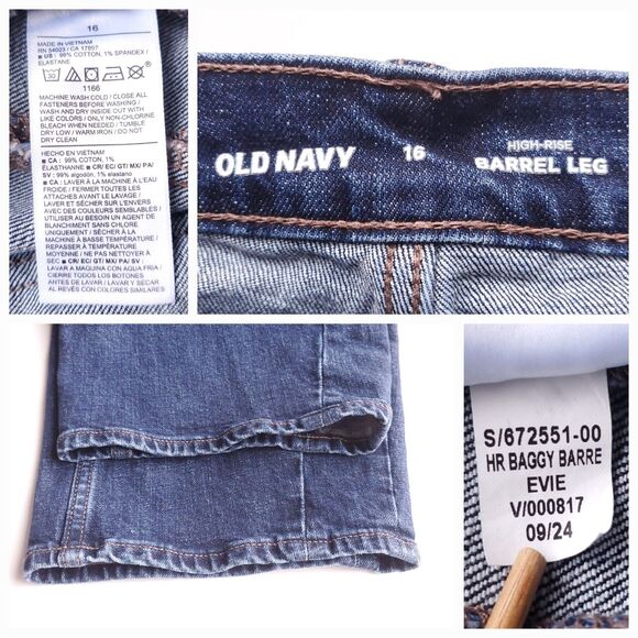Old Navy High Rise Barrel Leg Jeans Size 16 Dark Wash 34 x 24 Baggy 672551 - Picture 6 of 12